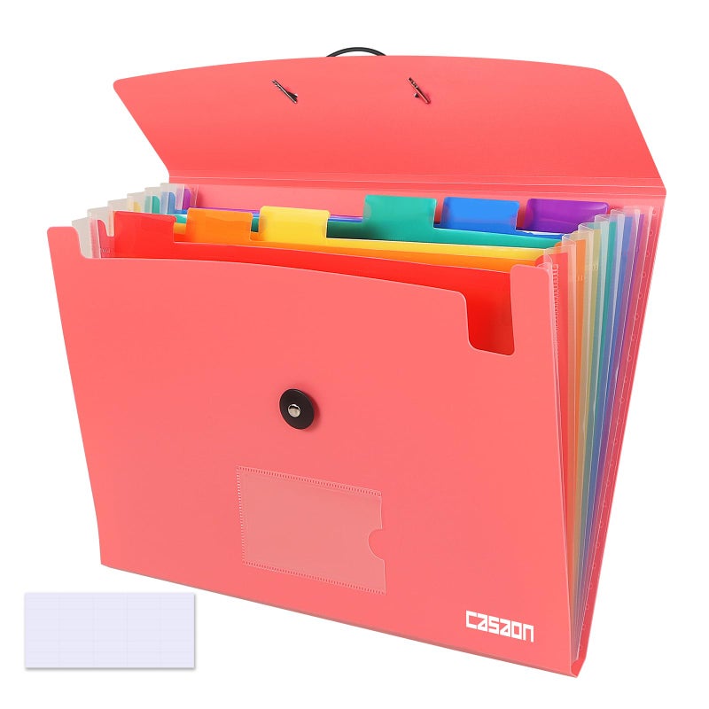 CASAON 7 Pocket Accordian File Folders  Expanding File Folder A4 Letter Size Paper Portable Document Organizer-Pink - Image 1